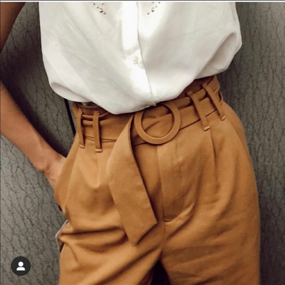 Zara Pants - Zara high waisted mustard belted trousers